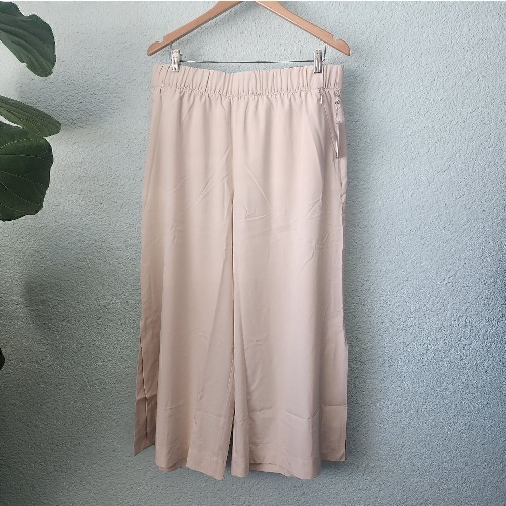 Soft surroundings side zip pock wide leg slit cropped minimalist lagenlook pants